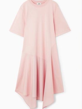 COS Pale Pink Asymmetric Midi Dress Size XS Cotton